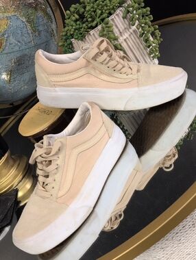 Vans Suede Dusty Pink Cream Old Skool Platform Sneakers